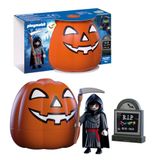 PLAYMOBIL Halloween Pompoen: Sensenman Lichtgevende Spruitfiguur met Zand, Grafsteen & Opberg-Pompoen