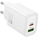 HOCO N61 Network Charger, 20W, 3A, 1 x USB-A - 1 x USB-C, White