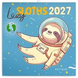 Presco Lazy Sloths Kalender 2027 Wandkalender Dieren Humor Geel Groen Blauw Wit
