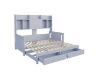 HAUSS SPOLE Slaapbank 90x190 cm - Uitschuifbaar Met Laden, Opbergruimte, Stopcontact en LED - Zonder Matras - Hout en MDF - Grijs