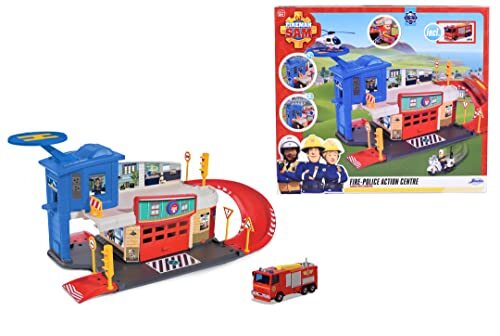 Dickie Toys 203097008 Brandweerman Sam Fire Sation, brandweerspeelset op 2 etages incl. Jupiter van metaal + andere accessoires, afmetingen: 48x26x33 cm