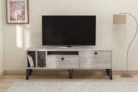 Hanah Home Stijlvolle tv-standaard, grijs en wit, 150 cm x 53 cm x 35 cm, 100% melamine gecoat particle board, 18 mm dik, modern design voor woonkamer en entertainmentruimtes