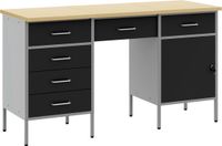 vidaXL Werkkast met 6 lades Zwart Engineered hout en staal