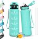 Unyqoos® gourde de sport sans BPA de 1 litre avec paille, bleu-vert