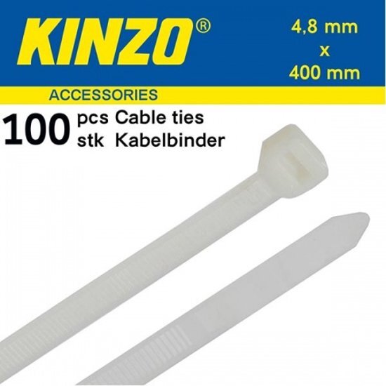 Kinzo Kabelbinders 4.8x400mm wit 100 stuks