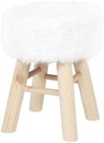 Home Deco Factory Bijzet krukje Pluche - naturel - dennenhout - D28 x H40 cm