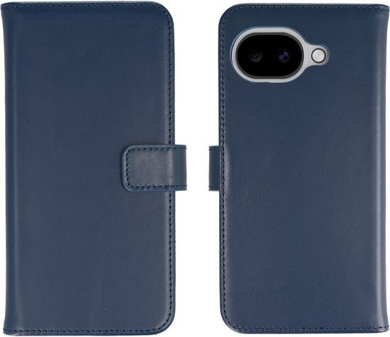 Selencia Echt Leren Bookcase - Geschikt voor Google Pixel 10a - Donkerblauw