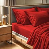 Premium Ranforce Premium Hoeslaken (160 x 200 + 30 cm), 100% katoen, 145 draadtelling, rood