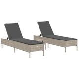 VidaXL 3-delige Ligbeddenset met Kussens Polyrattan Lichtgrijs