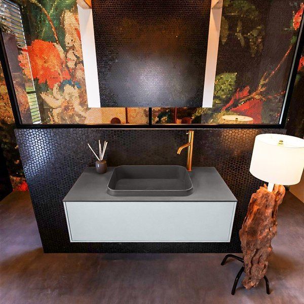 Mondiaz ERIN 100cm badmeubelset onderkast Clay met 1 lade + Wastafel RIDGE Dark grey