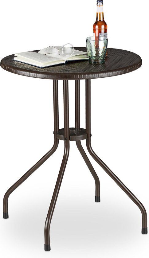 Relaxdays Tuintafel Rond - 60cm - Bruin - Rotan Look - Kunststof & Metaal