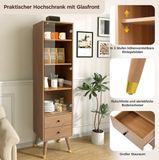 STILVORA Vitrinekast Met Glazen Deur - Verstelbare Planken En 2 Lades - Houtlook Voor Woonkamer, Badkamer, Kantoor En Hal - MDF - 160x39,8x35 Cm - Wood