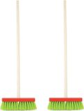Sorex Kinderbezem - 2x stuks - Groen - Houten Steel - 80 cm - Buiten - Kinderspeelgoed