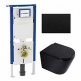 Geberit QeramiQ Dely Toiletset - 36.3x51.7cm - Geberit UP720 inbouwreservoir - rimless - diepspoel - 35mm zitting - softclose - kunststoffen bedieningsplaat mat zwart - ronde knoppen - mat zwart