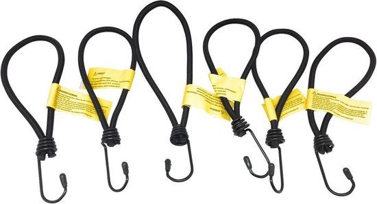 Spanelastiek met haak 18 stuks - Zwart - Kunststof