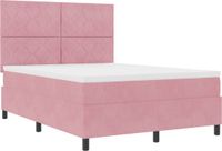 vidaXL LED Box Spring Bed with Mattress Pink 160 x 200 cm Velvet