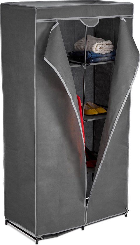 Merkloos Opvouwbare Stoffen Kledingkast - 6 Vakken - 170x90x45 cm - Antraciet