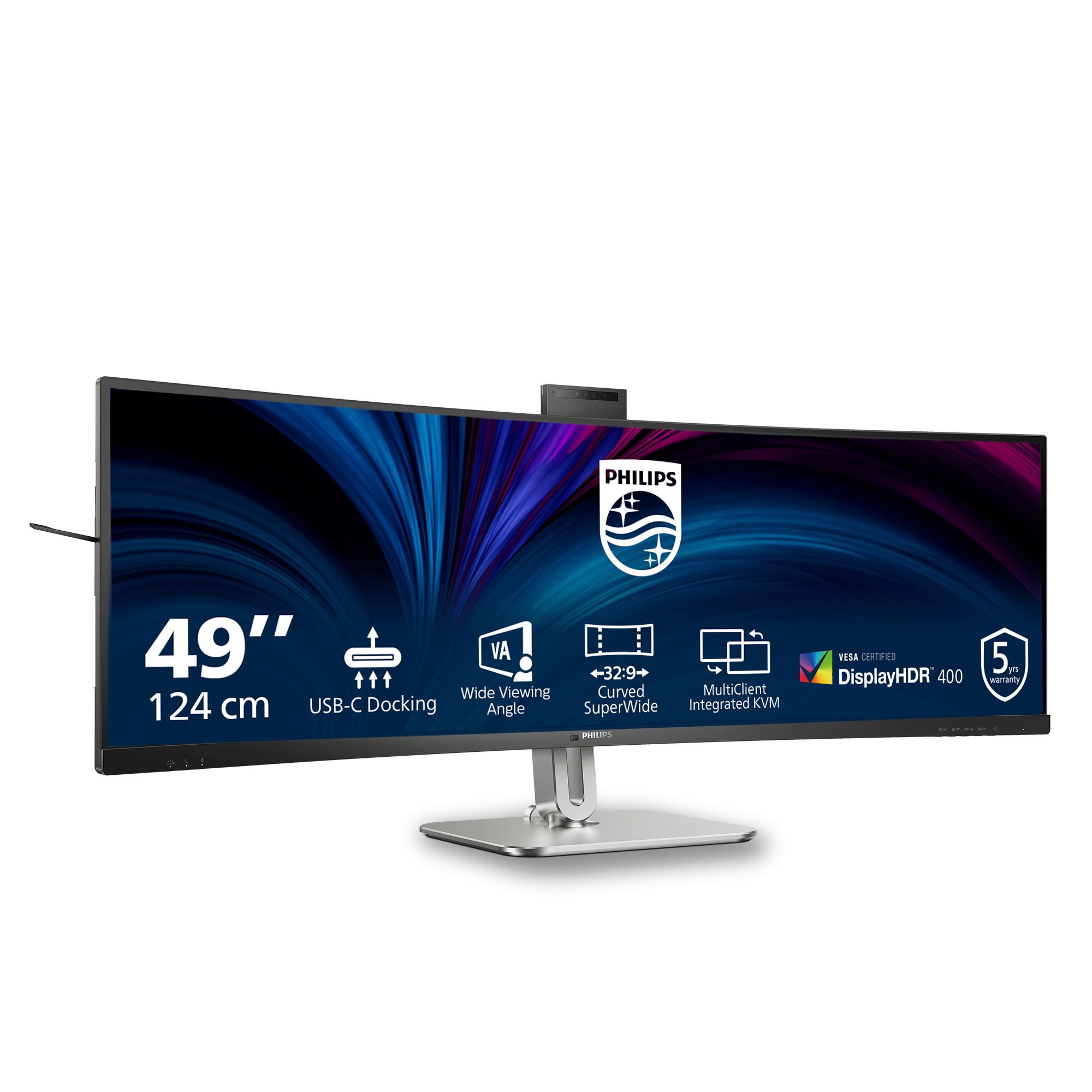 Philips 49B2U5900CH 49" Ultrawide QHD Curved Monitor - USB-C, RJ45, KVM, HDR400, Webcam