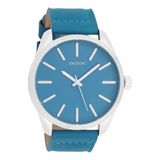 OOZOO Timepieces - Zilverkleurige horloge met blauwe leren band - C10321