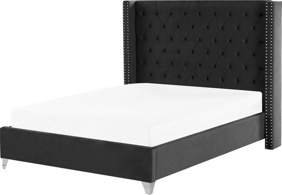 LUBBON - Tweepersoonsbed - Zwart - 140 x 200 cm - Fluweel