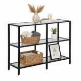 Merkloos Relaxdays Sidetable Glas - 73x100x30 cm - Metaal - Zwart
