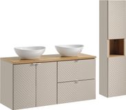 Ensemble de salle de bain 120 cm, 2 lavabos, modèle colonne, chêne, couleur cachemire