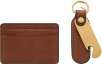 FOSSIL Steven Card Case and Keyfob Bottle Opener Gift Set Medium Brown