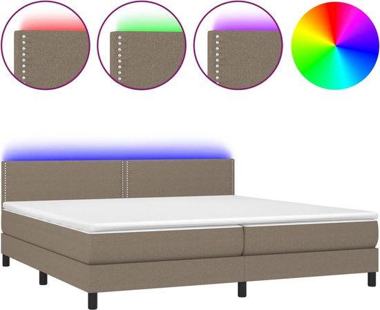vidaXL Boxspring met matras en LED stof taupe 200x200 cm