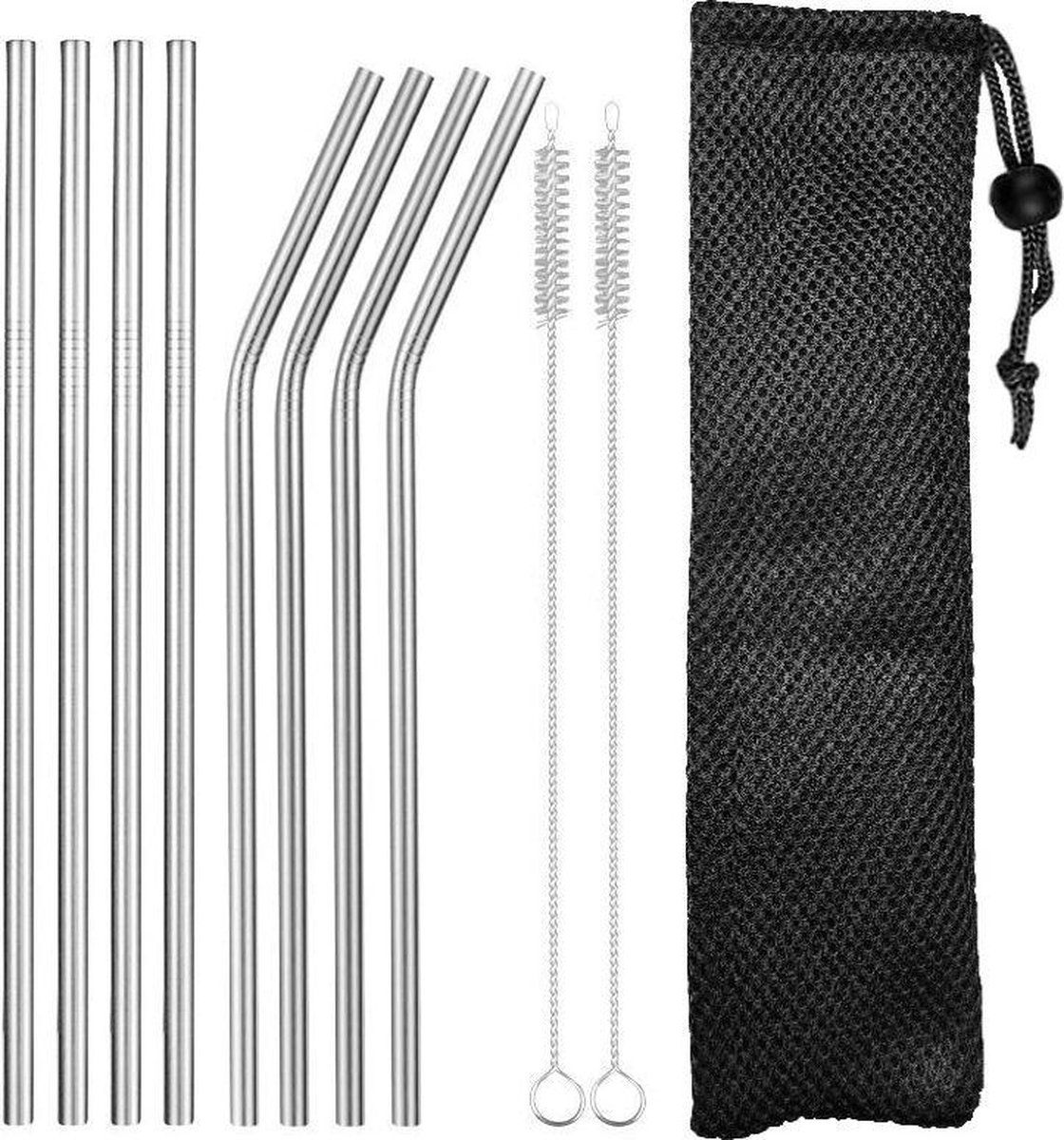 Fako Bijoux RVS Rietjes Set - 8 Herbruikbare Rietjes - Zwart