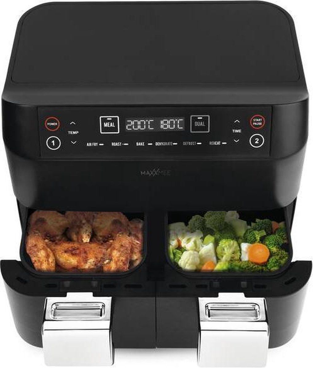 MAXXMEE Hete lucht friteuse met dubbele mand, 2 x 3,8 l