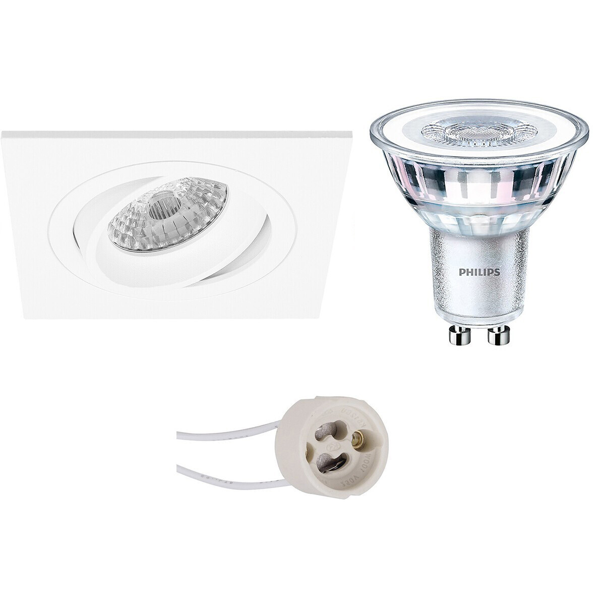 BES LED LED Spot Set - Pragmi Borny Pro - GU10 Fitting - Inbouw Vierkant - Mat Wit - Kantelbaar - 92mm - Philips - CorePro 840 36D - 4W - Natuurlijk Wit 4000K - Dimbaar