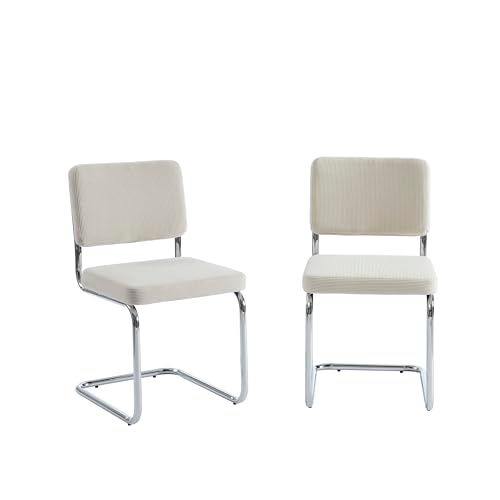 BAÏTA - Set van 2 stoelen Jack corduroy ecru - verchroomd metaal