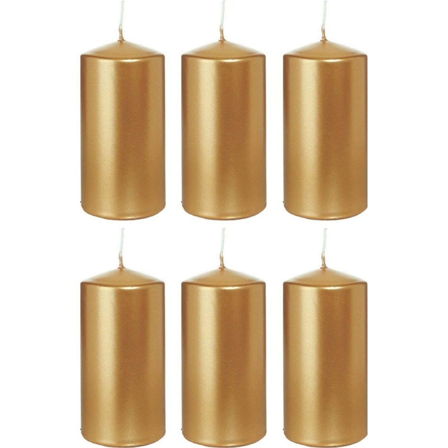 Trend Candles 6x Gouden cilinderkaarsen/stompkaarsen 6 x 12 cm - Geurloze goudkleurige kaarsen