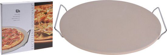 Excellent Houseware Pizza Stone with Metal Holder - 33 cm - Ceramic - Beige