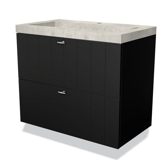 Maxaro Badkamermeubel 80cm Modulo Mat Zwart 2 Lades Lamel Wastafel Beton Greige - 6095832325371