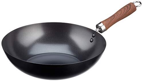 WECOOK Carbono wok inductie 28 cm, anti-aanbaklaag titanium QUANIUM 3-laags ecologisch PFOA-vrij, koolstofstaal, houtachtige handgreep, geschikt voor alle soorten fornuizen, vitrokeramiek, gas