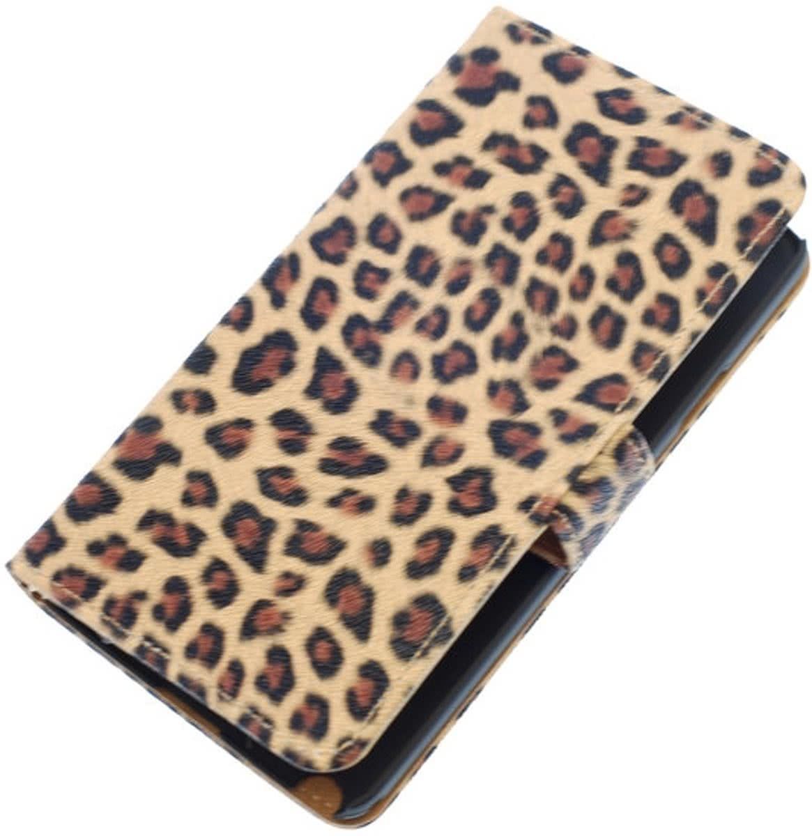 Best Cases Panda Best Cases Licht Bruin Luipaard booktype wallet cover hoesje voor Huawei Ascend G700