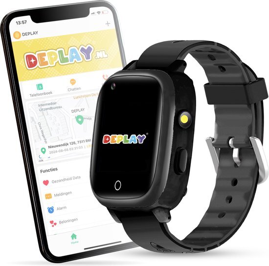 DEPLAY 4G KidsWatch - Smartwatch Kinderen - GPS Tracker - Smartwatch Kind - Hartslag en Bloeddrukmeter - Videobellen - Camera - GPS Horloge Kind - Kinder Smartwatch - Incl. simkaart en E-Book - Zwart