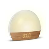 mooov 477356 Wekker, Dageraad, Progressief Licht, Lichttherapie, Wit/Kleur, USB-A Oplaadpoort, Houteffect