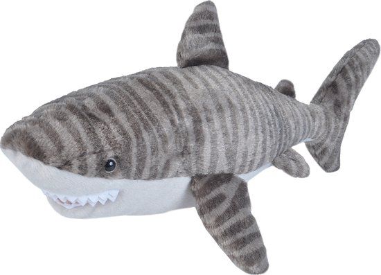Wild Republic Pluche Tijgerhaai Knuffel - 38 cm - Grijs/Wit