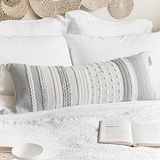 BlissBlush Grijze decoratieve lumbale kussensloop 14x36, grijs boho lang lichaamskussen voor bed, boerderij lumbale sierkussen voor bank, modern accent getextureerde sierkussensloop