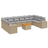 vidaXL 11-delige Tuinset met Kussens, Polyrattan, Beige