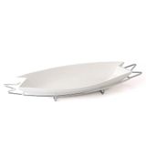 EVVIVA COMPANY SRL Lunchbox van porselein met standaard van staal, kleur zilver. Afmetingen van het bord 40 x 18 cm, ovale vorm, praktisch en elegant, ideaal voor uw tafel.