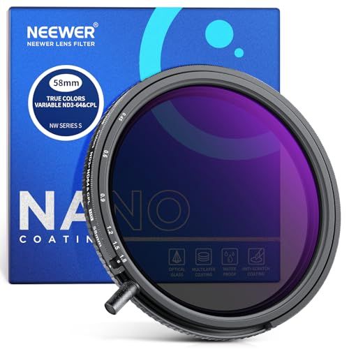 NEEWER 58mm Ware Kleuren Veranderlijke Nd & CPL Filter met Putter, ND3-64 (1.5-6 Stops), 2 in 1 Regelbare Beperkte Neutrale Dichtheid & CPL-Filter, Multi Gecoat HD Optisch Glas/Aluminium Frame