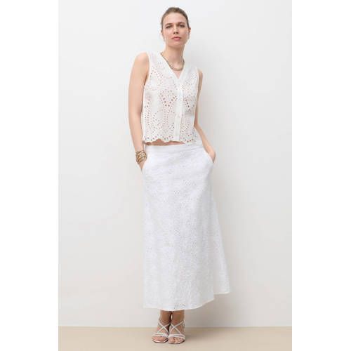 Caroll midi rok broderie wit