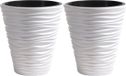 Prosperplast Plantenpot/bloempot Sand Dunes - 2x - buiten/binnen - kunststof - wit - D39 x H43 cm - met binnenpot