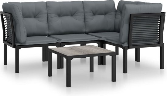 vidaXL 5-delige Loungeset poly rattan zwart en grijs