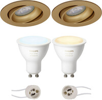 BES LED Pragmi Delton Pro - Inbouw Rond - Mat Goud - Kantelbaar - Ø82mm - Philips Hue - LED Spot Set GU10 - White Ambiance - Bluetooth