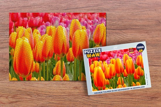 MuchoWow Puzzel Oranje tulpen in de Keukenhof in Nederland - Legpuzzel - Puzzel 1000 stukjes volwassenen - Sinterklaas cadeautjes - Sinterklaas voor grote kinderen