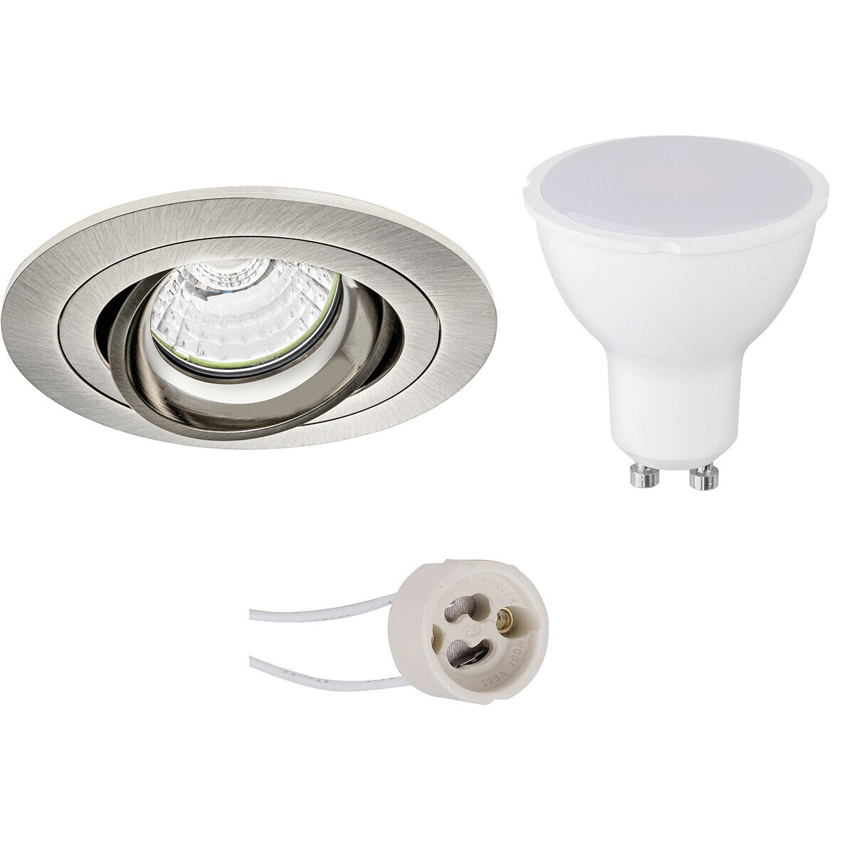 BES LED LED Spot Set - Pragmi Alpin Pro - GU10 Fitting - Dimbaar - Inbouw Rond - Mat Nikkel - 6W - Warm Wit 3000K - Kantelbaar - Ã˜92mm